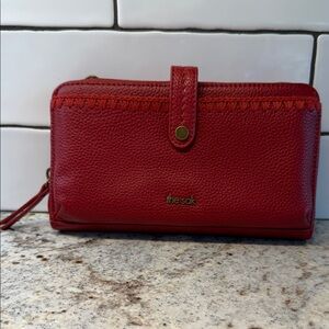 The Sak red leather zip and snap wallet